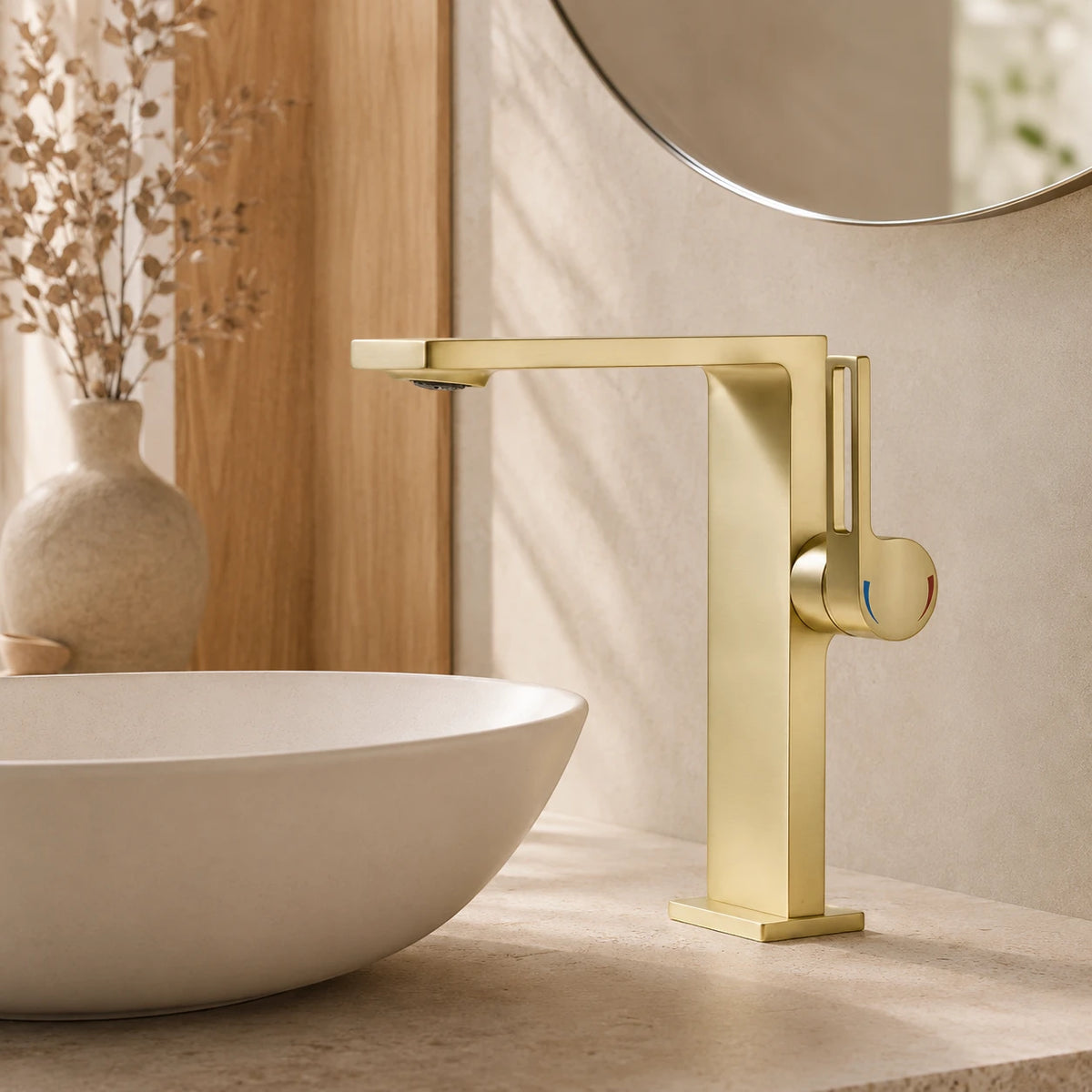 Robinet lavabo salle de bain plat rectangulaire minimaliste - Doré - Laiton