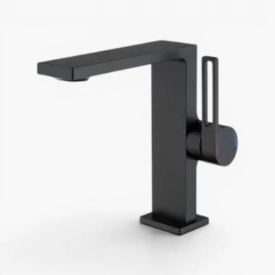 Robinet lavabo salle de bain plat rectangulaire minimaliste - Noir - Laiton