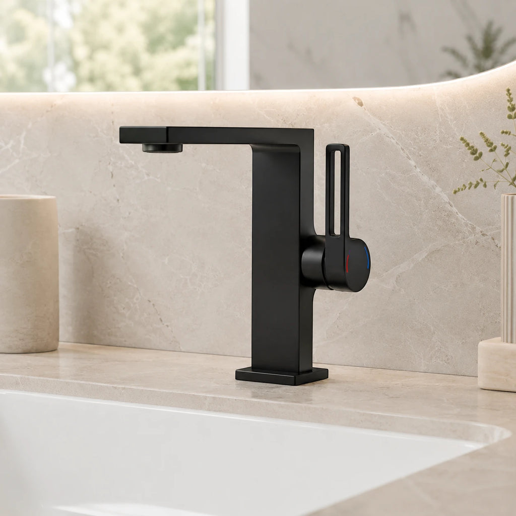 Robinet lavabo salle de bain plat rectangulaire minimaliste - Noir - Laiton
