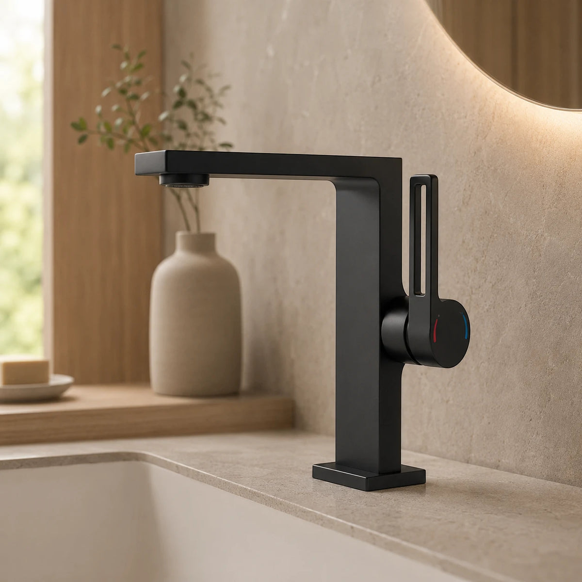 Robinet lavabo salle de bain plat rectangulaire minimaliste - Noir - Laiton
