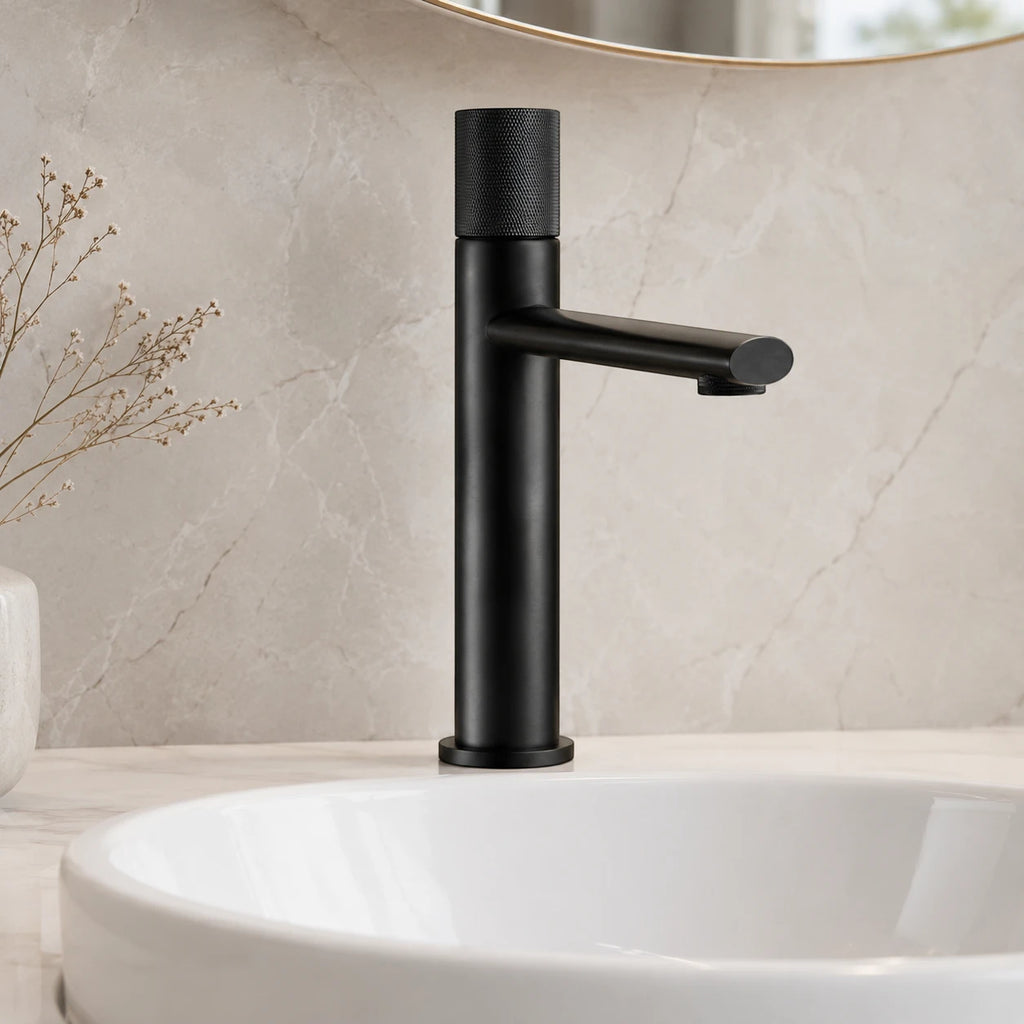 Robinet lavabo salle de bain poignée ronde travaillée - Argenté brossé - Laiton