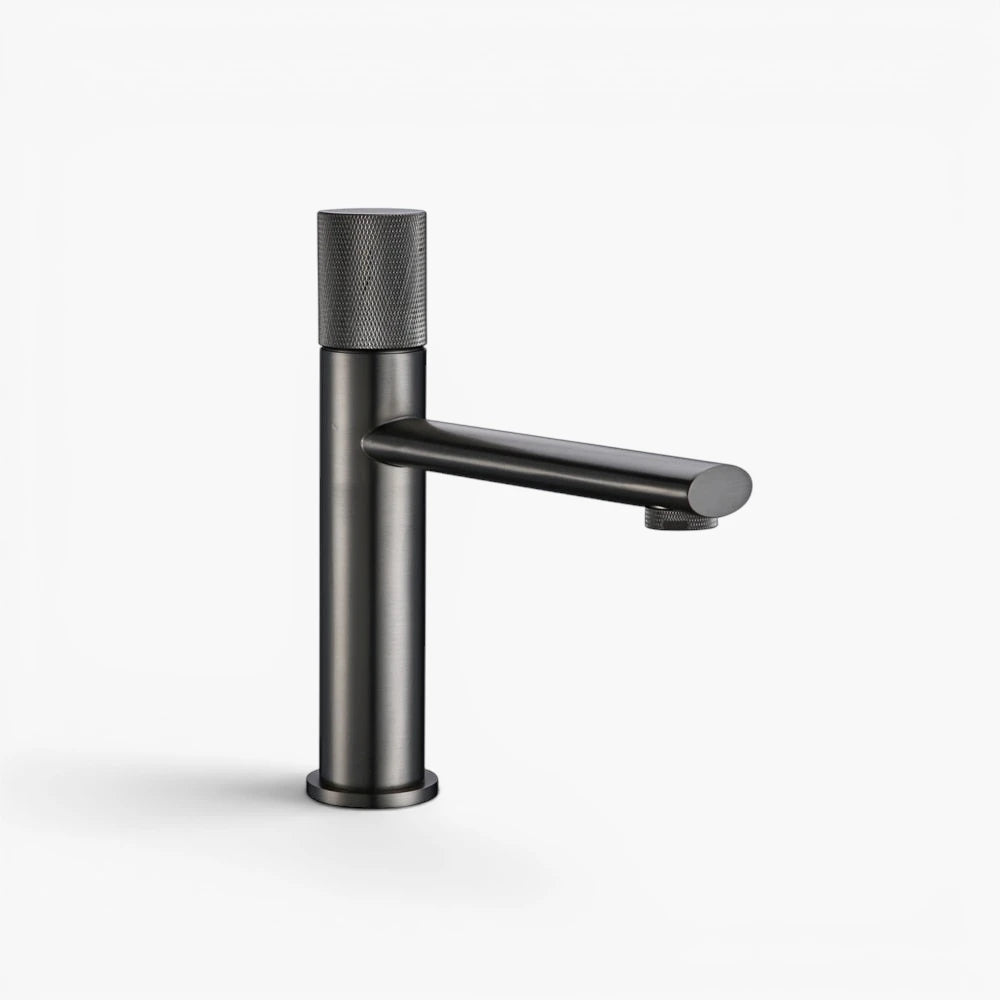Robinet lavabo salle de bain poignée ronde travaillée - Argenté brossé - Laiton