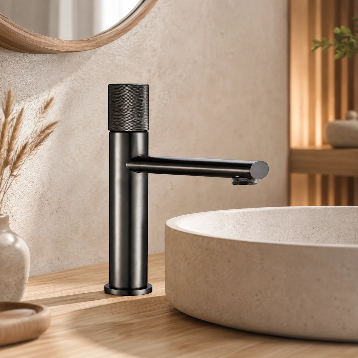Robinet lavabo salle de bain poignée ronde travaillée - Argenté brossé - Laiton