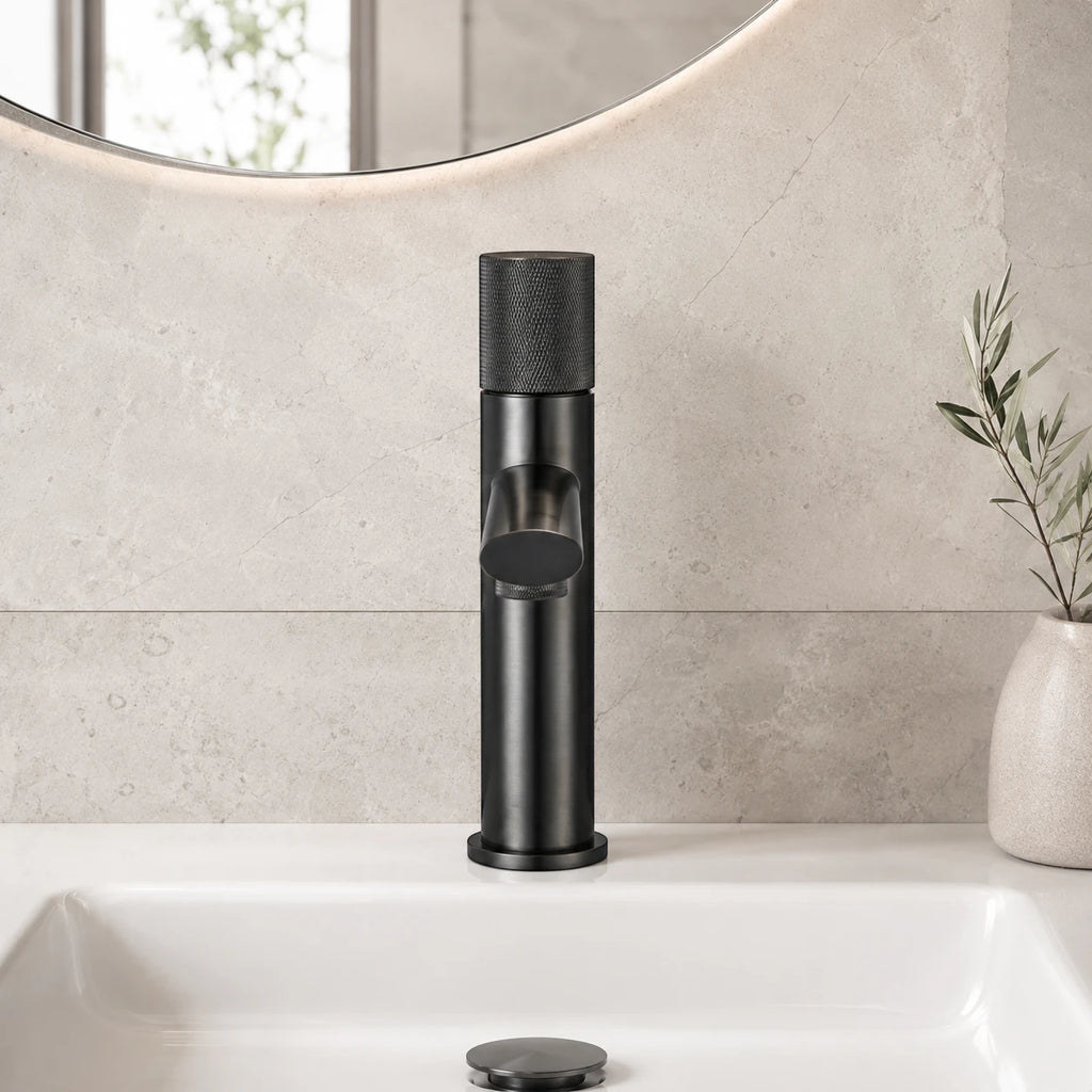 Robinet lavabo salle de bain poignée ronde travaillée - Argenté brossé - Laiton