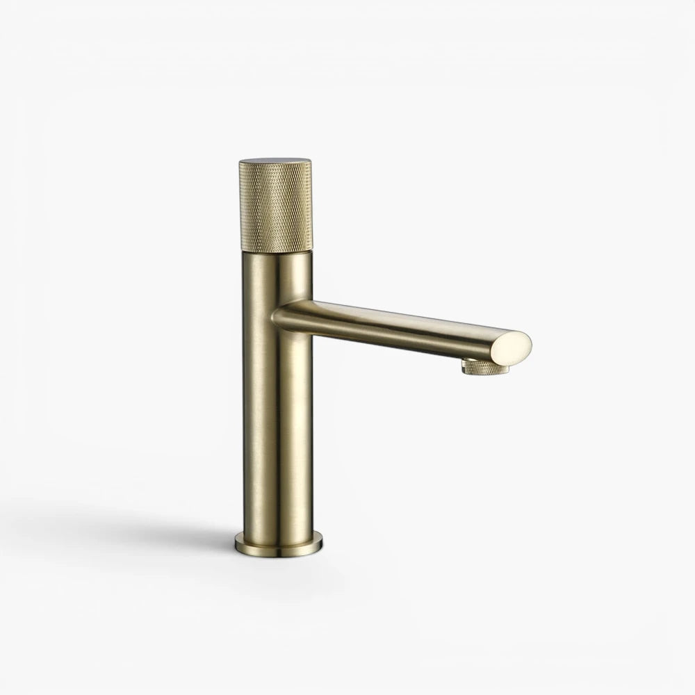 Robinet lavabo salle de bain poignée ronde travaillée - Doré brossé - Laiton