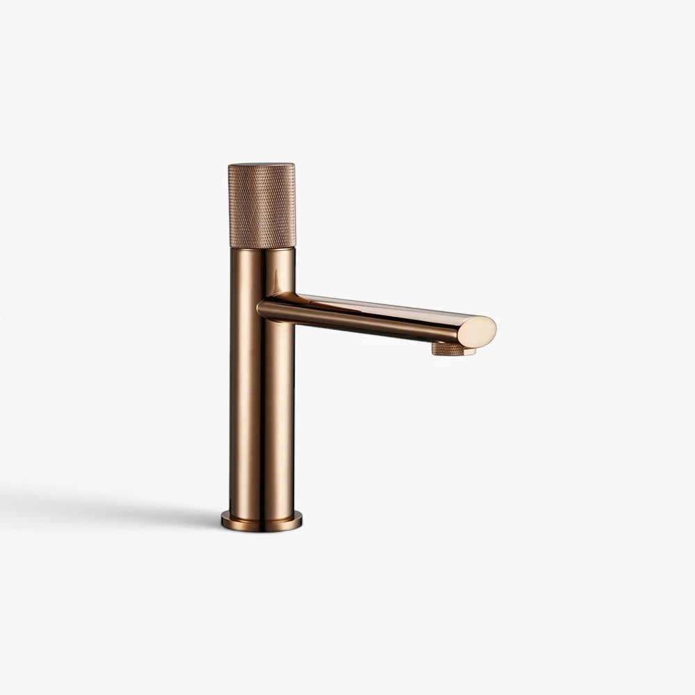 Robinet lavabo salle de bain poignée ronde travaillée - Doré brossé - Laiton