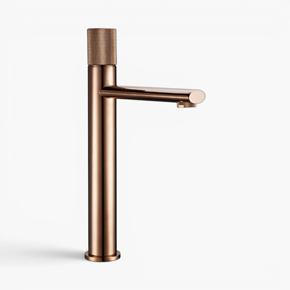 Robinet lavabo salle de bain poignée ronde travaillée - Doré brossé - Laiton