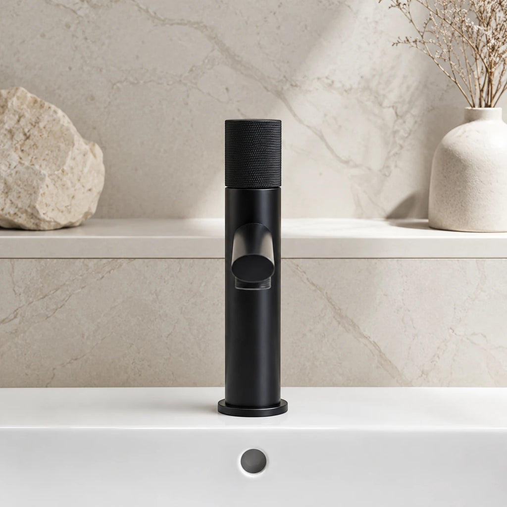 Robinet lavabo salle de bain poignée ronde travaillée - Noir - Laiton