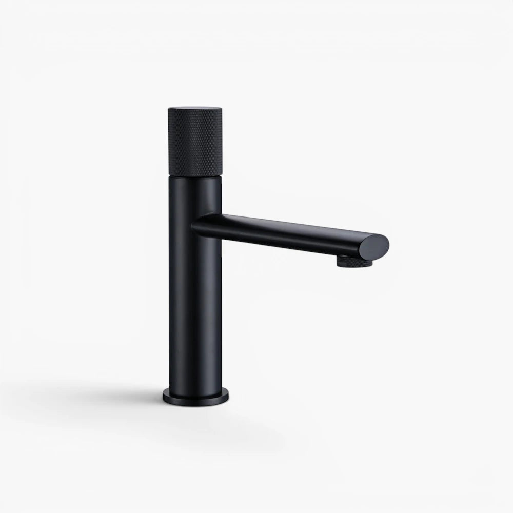 Robinet lavabo salle de bain poignée ronde travaillée - Noir - Laiton
