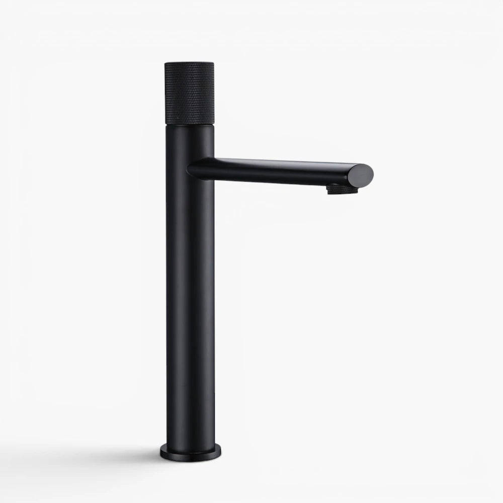 Robinet lavabo salle de bain poignée ronde travaillée - Noir - Laiton