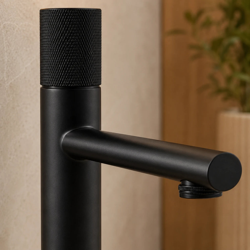 Robinet lavabo salle de bain poignée ronde travaillée - Noir - Laiton