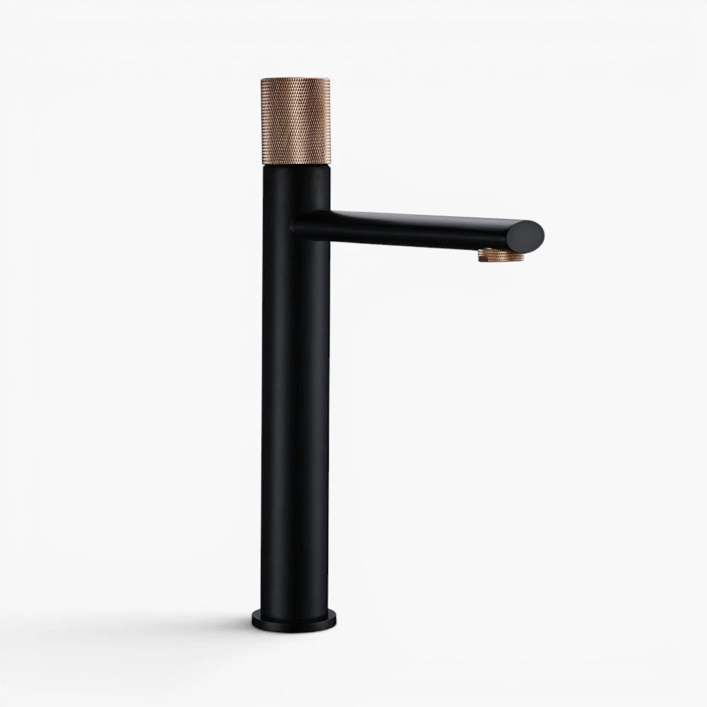 Robinet lavabo salle de bain poignée ronde travaillée - Noir / Doré rose - Laiton