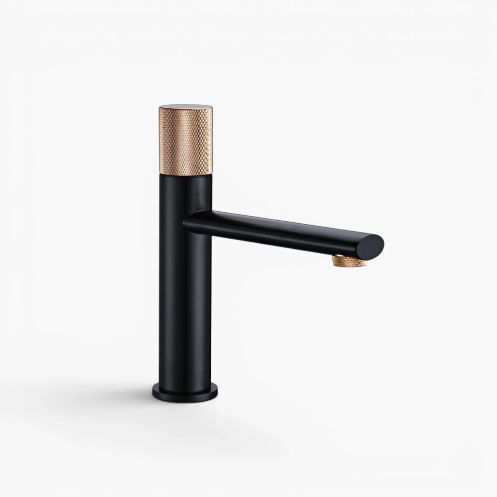 Robinet lavabo salle de bain poignée ronde travaillée - Noir / Doré rose - Laiton