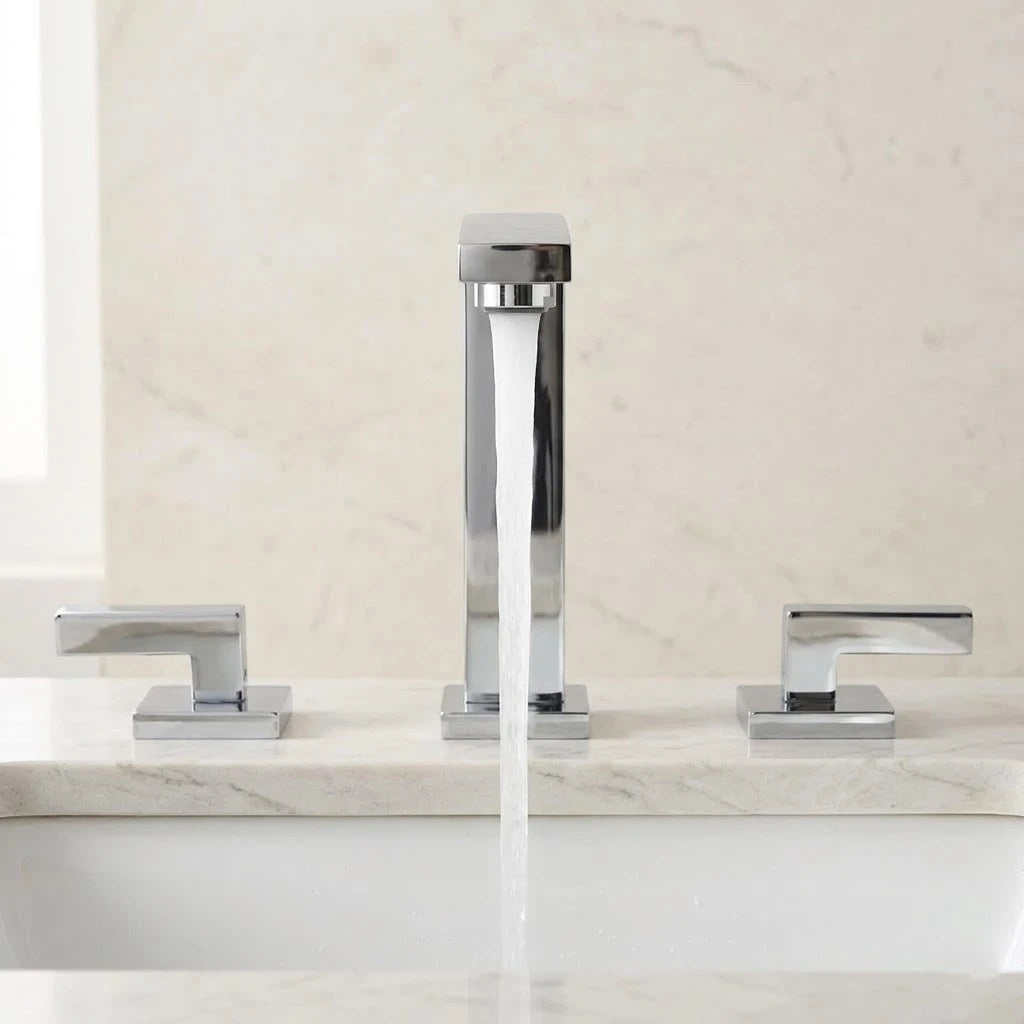 Robinet lavabo salle de bain poignées déportées - Argenté - Laiton