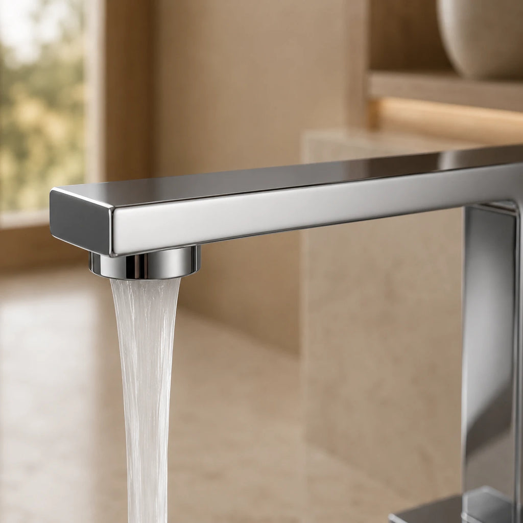 Robinet lavabo salle de bain poignées déportées - Argenté - Laiton