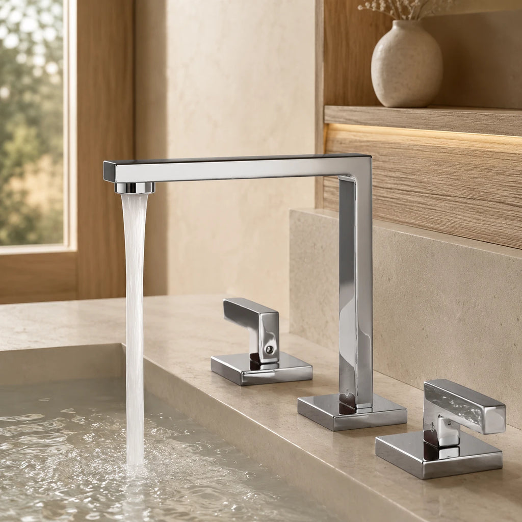 Robinet lavabo salle de bain poignées déportées - Argenté - Laiton