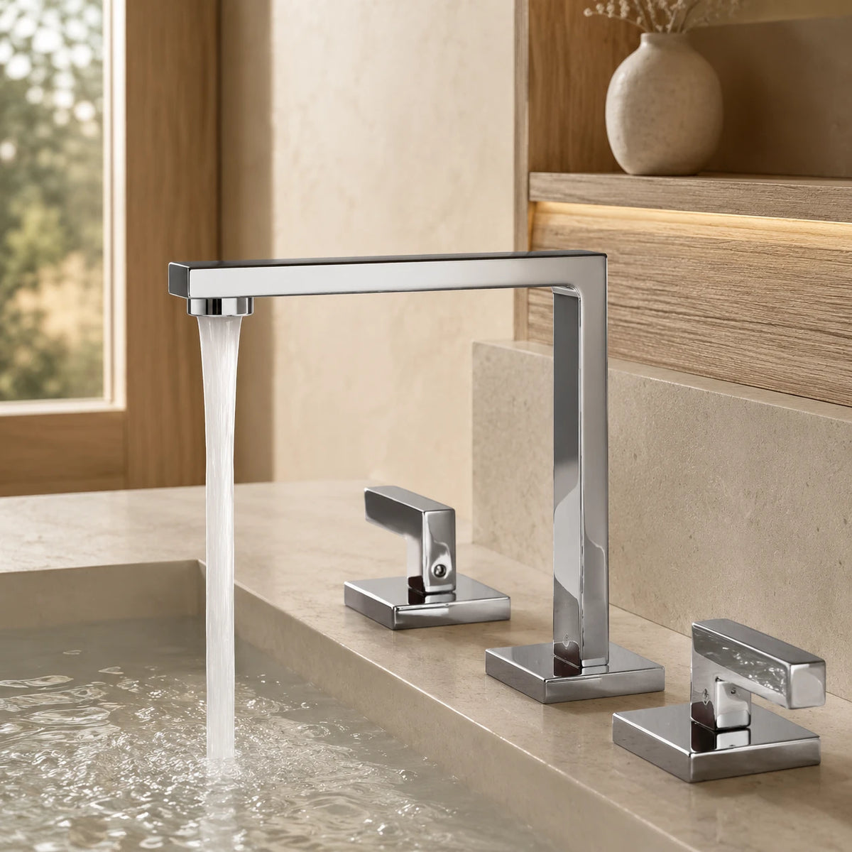 Robinet lavabo salle de bain poignées déportées - Argenté - Laiton