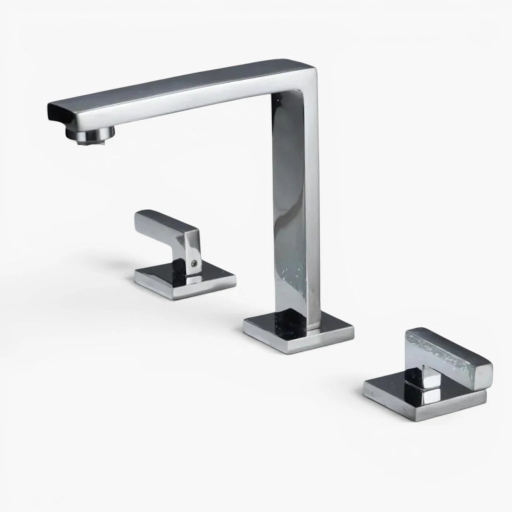 Robinet lavabo salle de bain poignées déportées - Argenté - Laiton