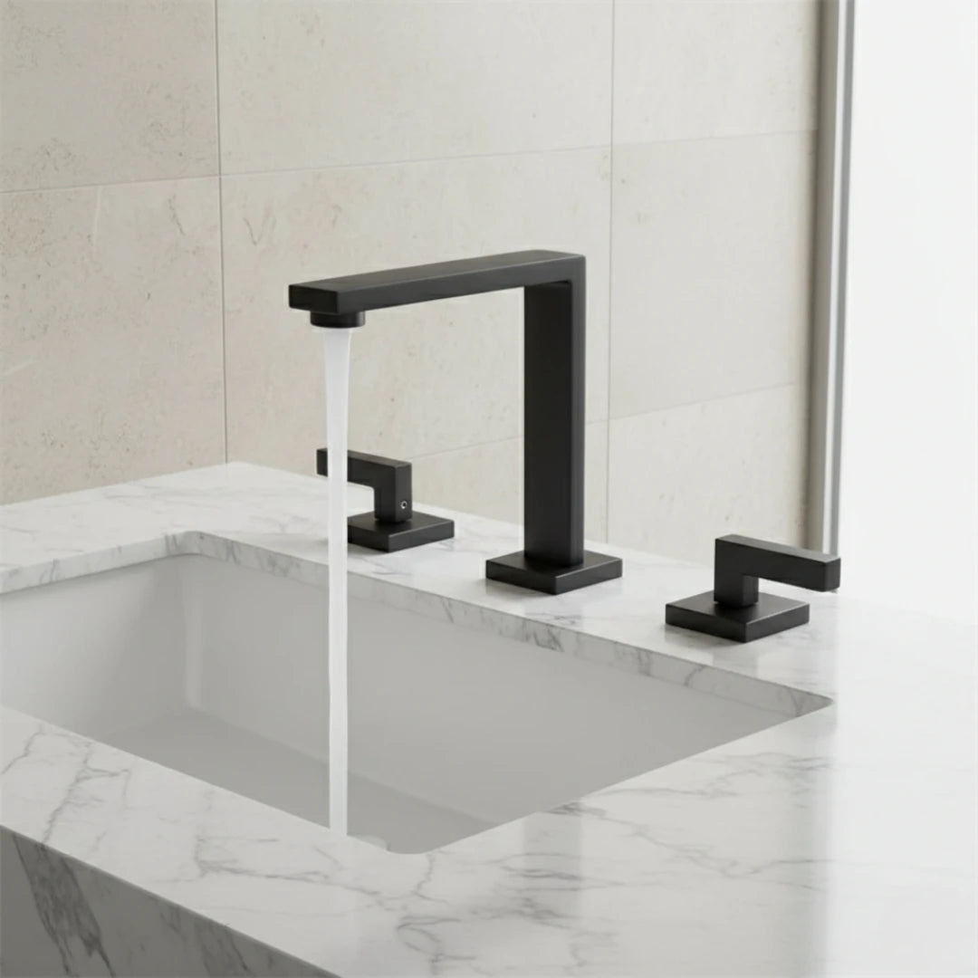 Robinet lavabo salle de bain poignées déportées - Noir - Laiton