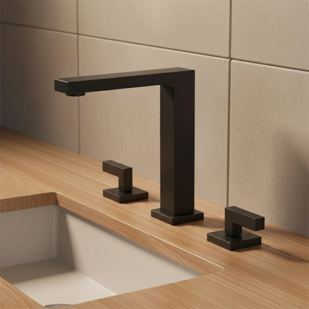 Robinet lavabo salle de bain poignées déportées - Noir - Laiton