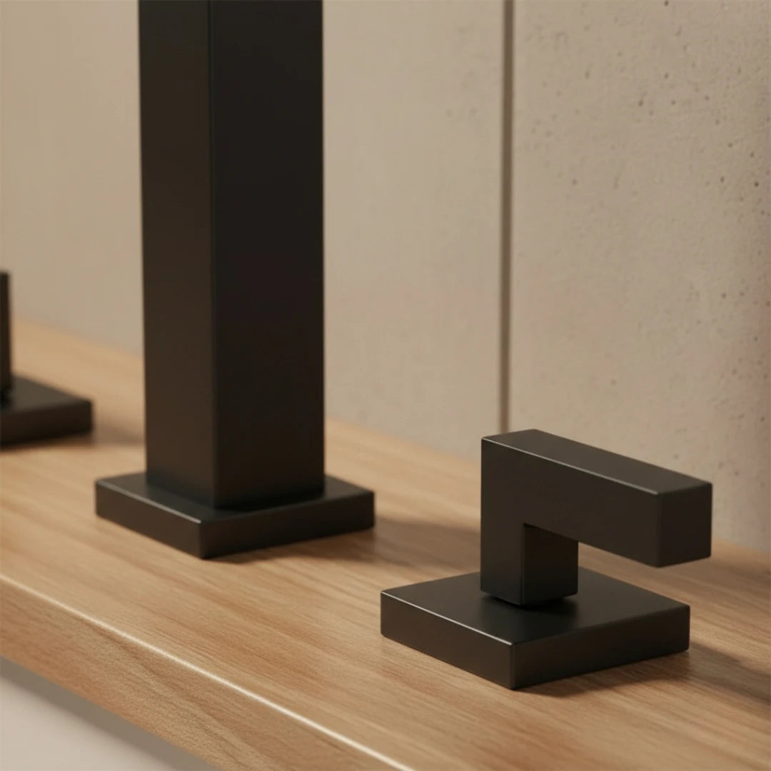 Robinet lavabo salle de bain poignées déportées - Noir - Laiton