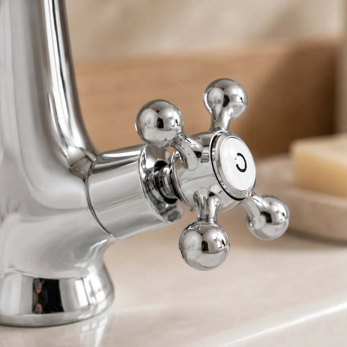Robinet lavabo salle de bain rétro double poignées - Argenté - Laiton