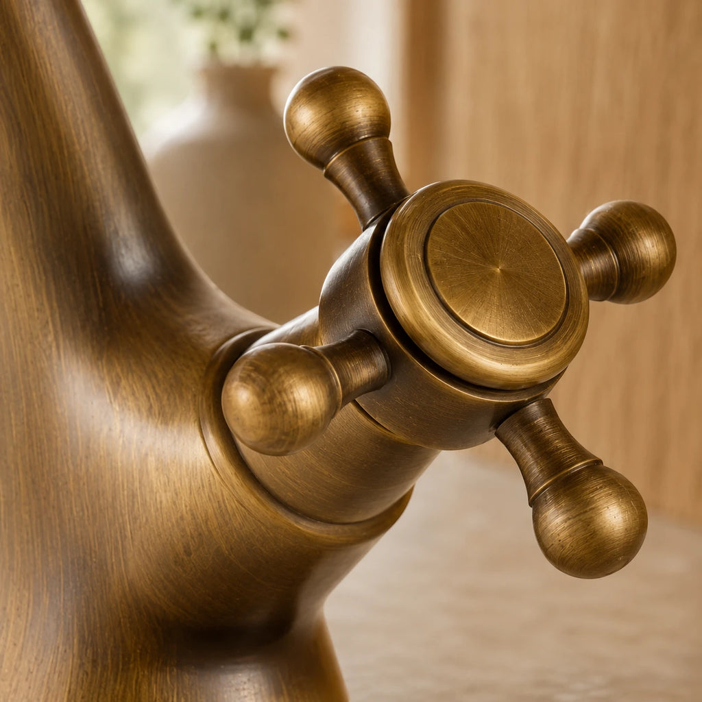 Robinet lavabo salle de bain rétro double poignées - Bronze - Laiton