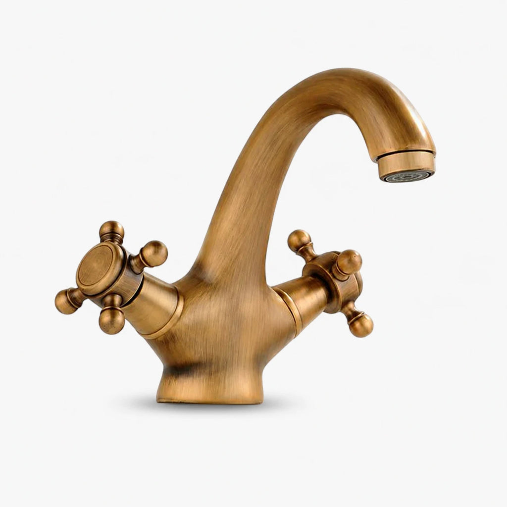 Robinet lavabo salle de bain rétro double poignées - Bronze - Laiton