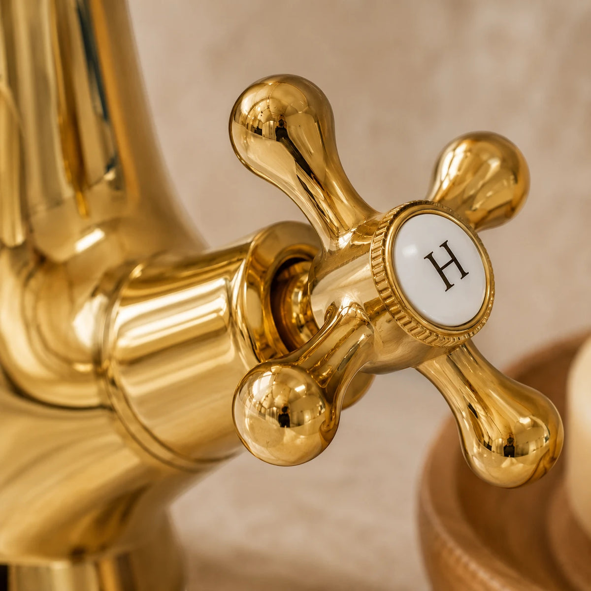 Robinet lavabo salle de bain rétro double poignées - Doré - Laiton