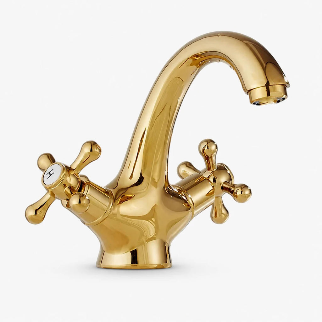 Robinet lavabo salle de bain rétro double poignées - Doré - Laiton