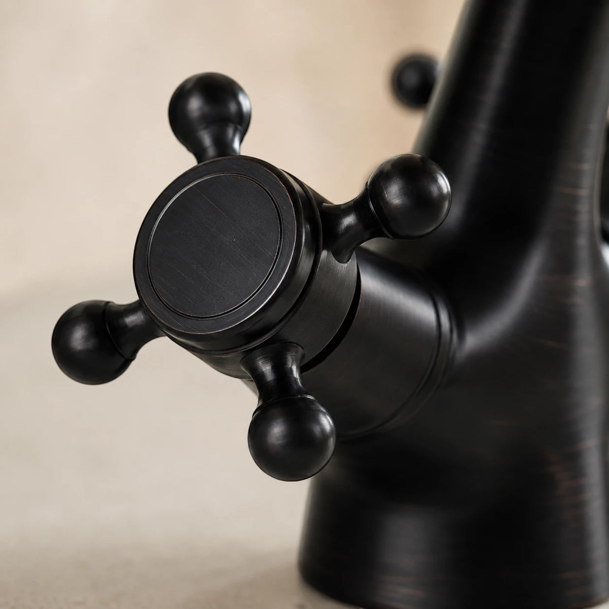 Robinet lavabo salle de bain rétro double poignées - Noir - Laiton