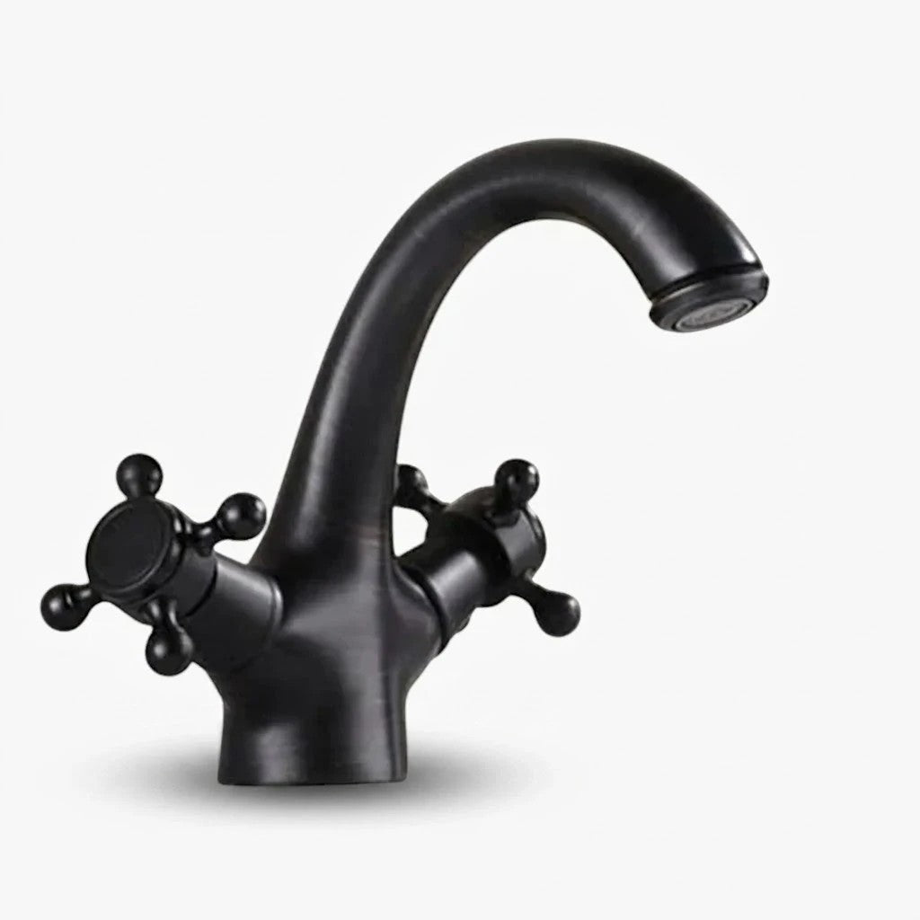 Robinet lavabo salle de bain rétro double poignées - Noir - Laiton