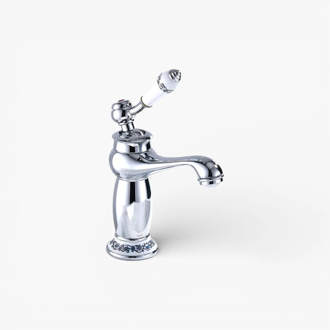 Robinet lavabo salle de bain rétro poignée céramique - Argenté - Laiton