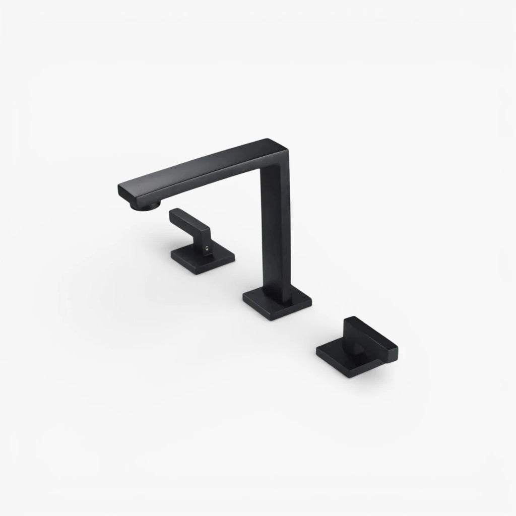 Robinet lavabo salle de bain poignées déportées - Noir - Laiton