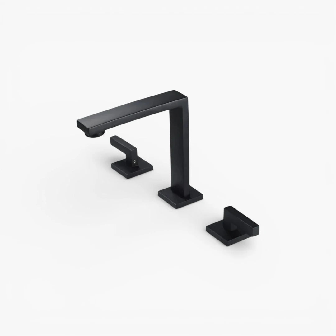 Robinet lavabo salle de bain poignées déportées - Noir - Laiton