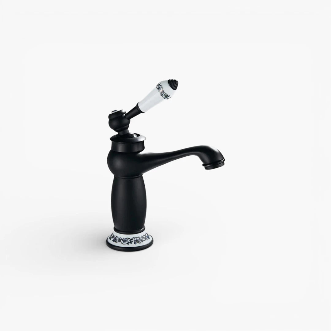 Robinet lavabo salle de bain rétro poignée céramique - Noir - Laiton