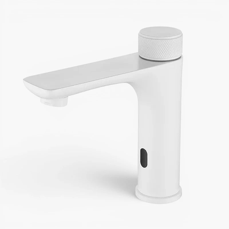Robinet lavabo salle de bain tactile mitigeur rond - Blanc - Laiton