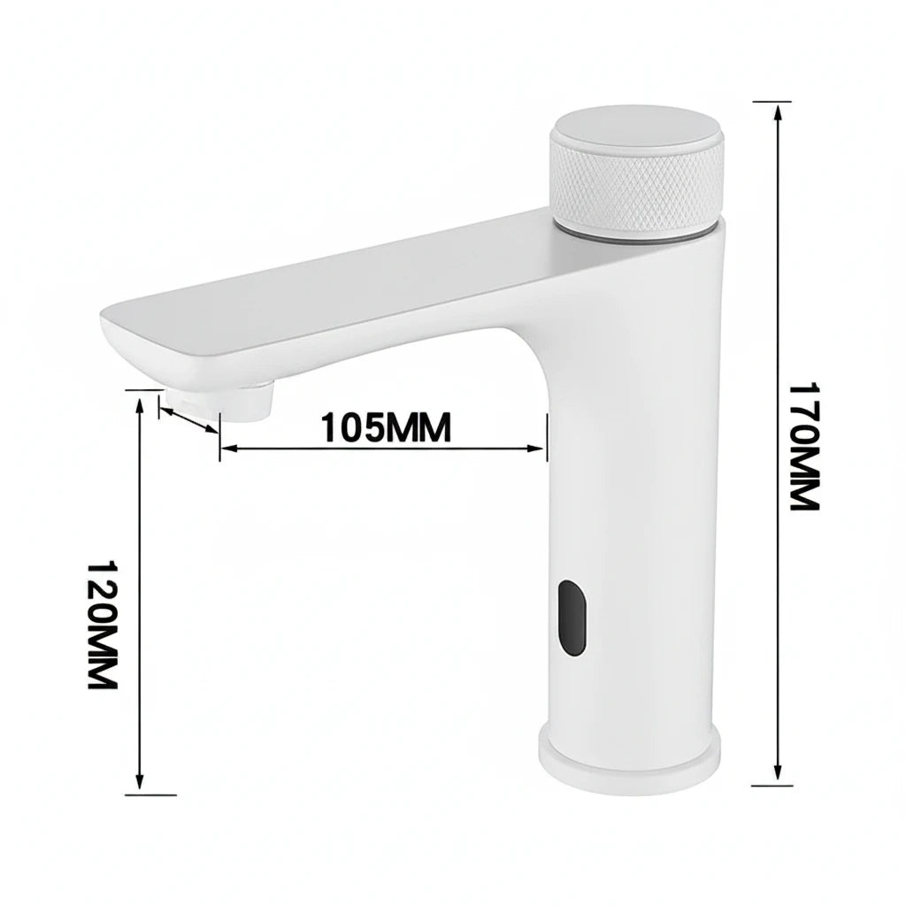 Robinet lavabo salle de bain tactile mitigeur rond - Blanc - Laiton