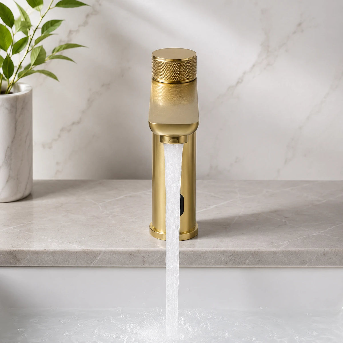 Robinet lavabo salle de bain tactile mitigeur rond - Doré - Laiton