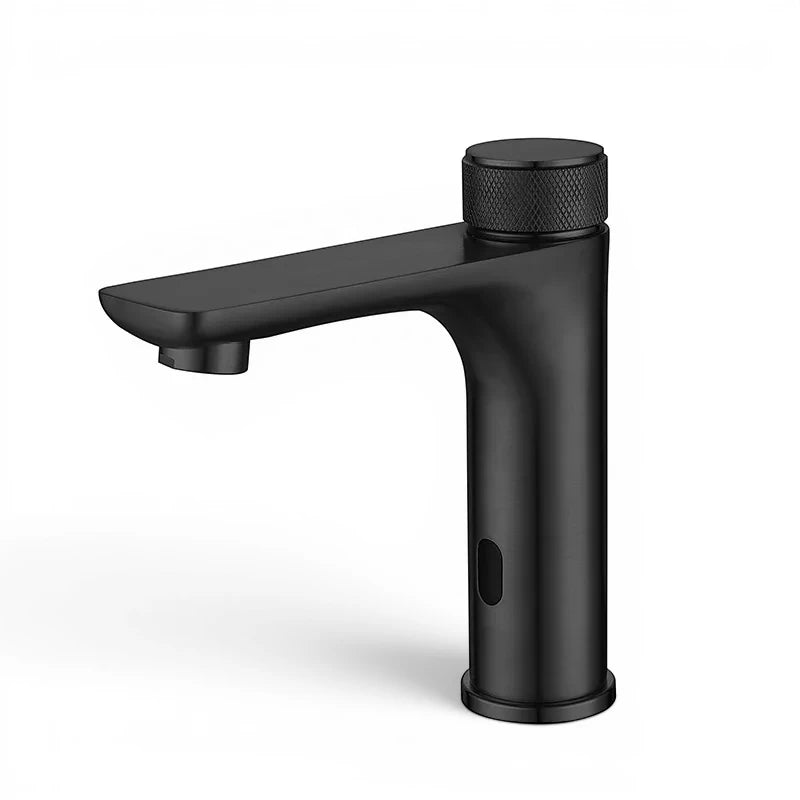 Robinet lavabo salle de bain tactile mitigeur rond - Noir - Laiton