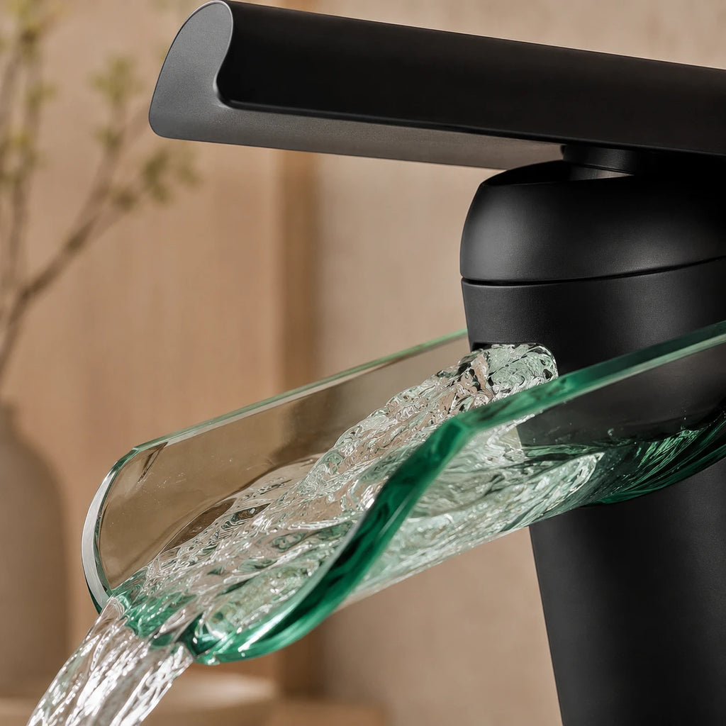 Robinet lavabo salle de bain verre cascade - Noir - Laiton