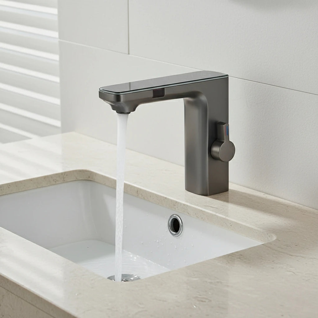 Robinet lavabo tactile affichage thermostatique numérique - Argenté - Laiton