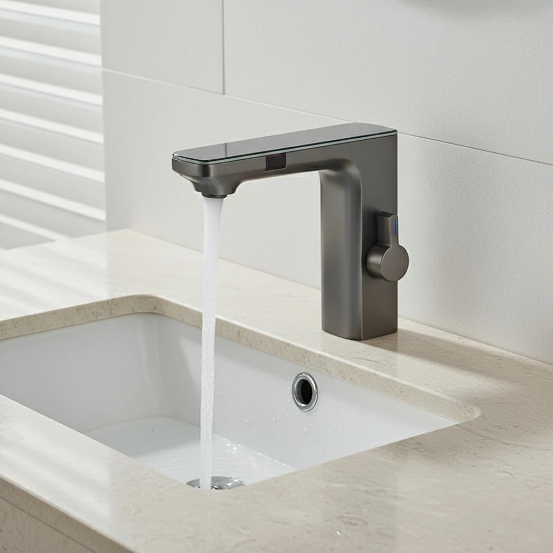 Robinet lavabo tactile affichage thermostatique numérique - Argenté - Laiton