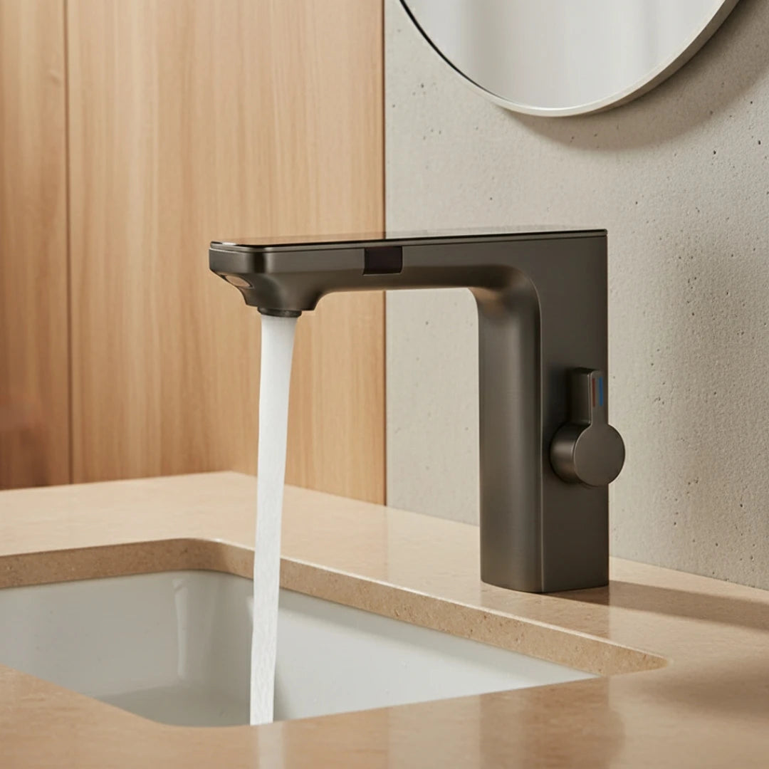 Robinet lavabo tactile affichage thermostatique numérique - Argenté - Laiton