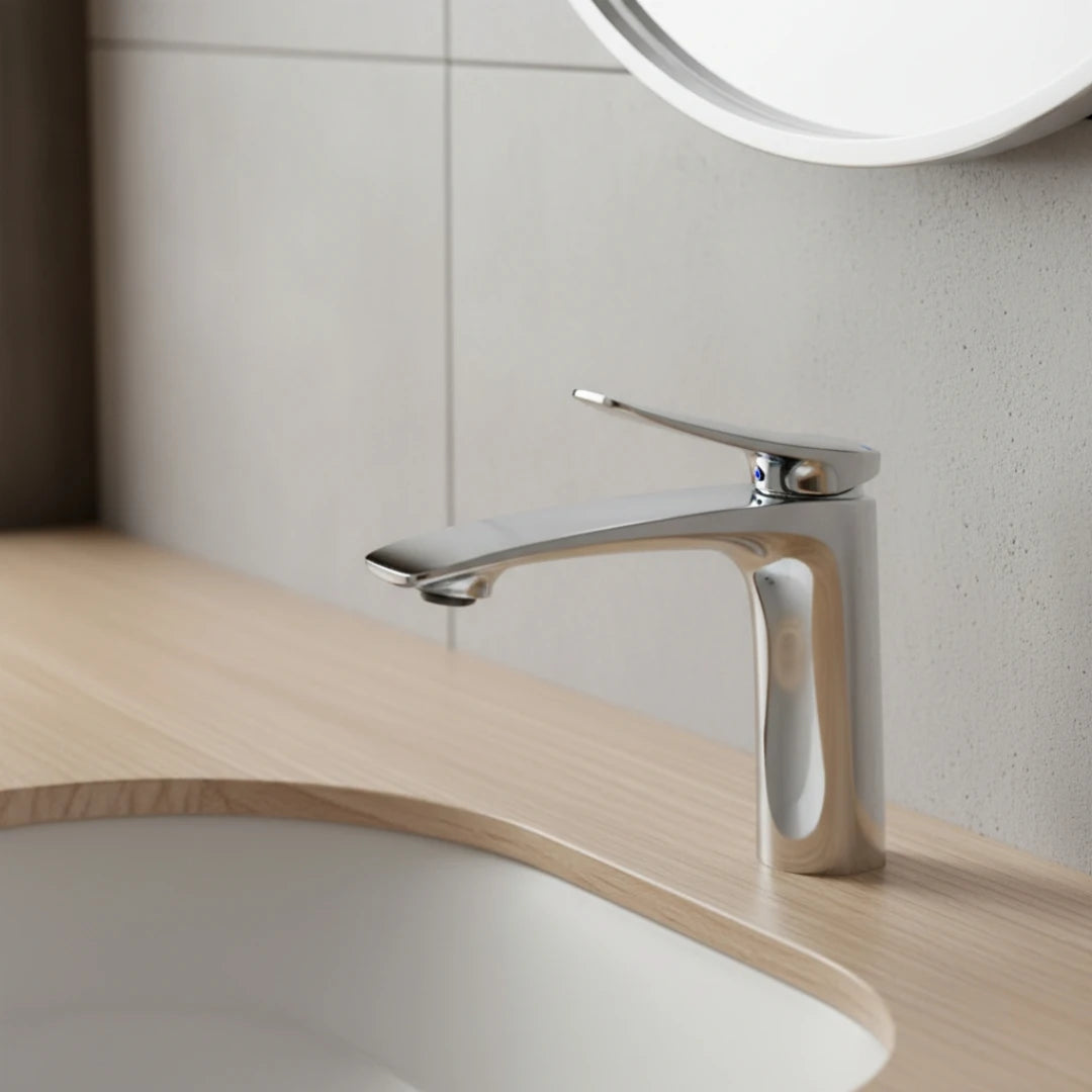 Robinet mitigeur minimaliste lavabo salle de bain - Argenté - Laiton