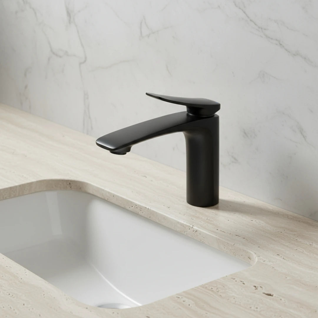 Robinet mitigeur minimaliste lavabo salle de bain - Noir - Laiton
