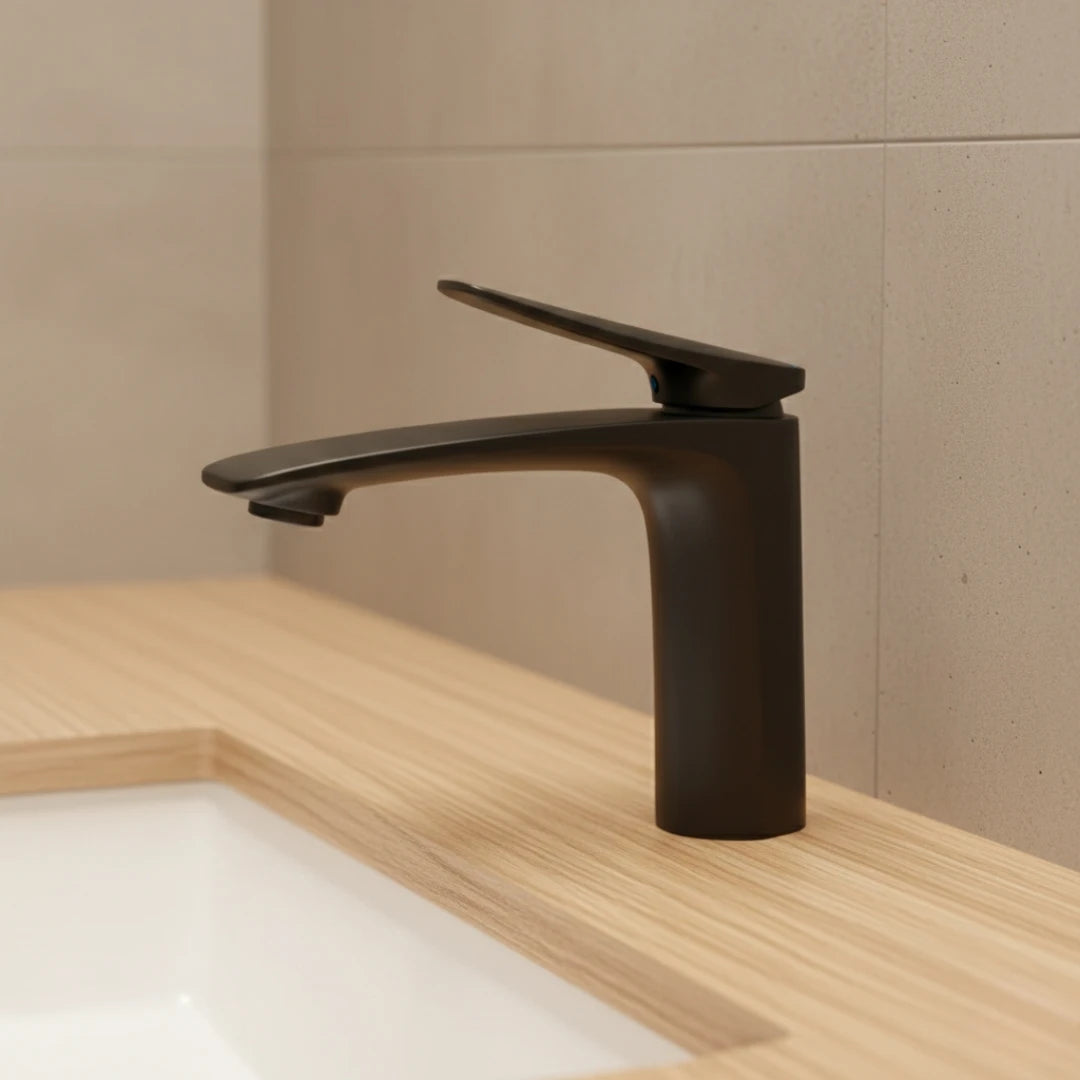 Robinet mitigeur minimaliste lavabo salle de bain - Noir - Laiton
