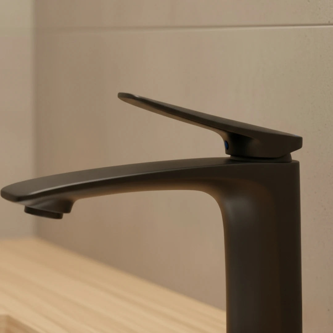 Robinet mitigeur minimaliste lavabo salle de bain - Noir - Laiton