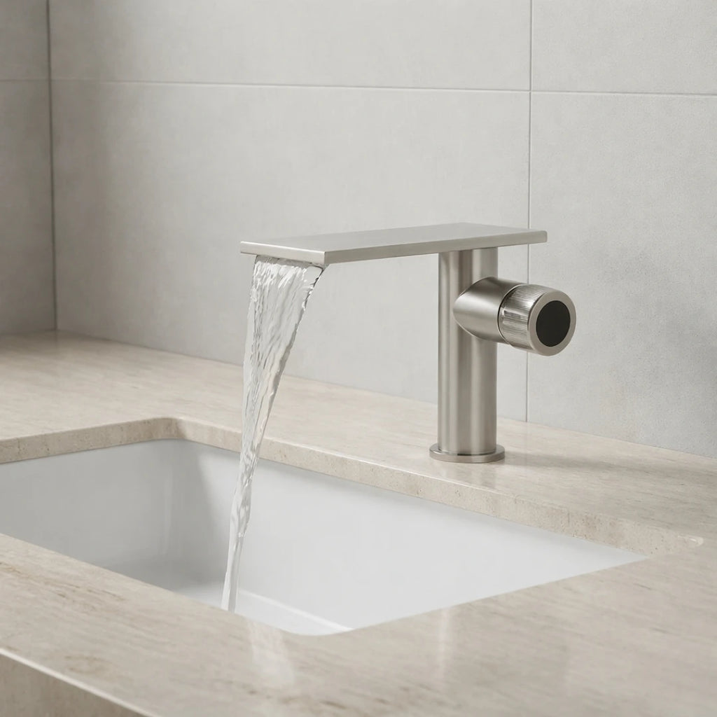 Robinet moderne bec plat mitigeur - Argenté - Laiton