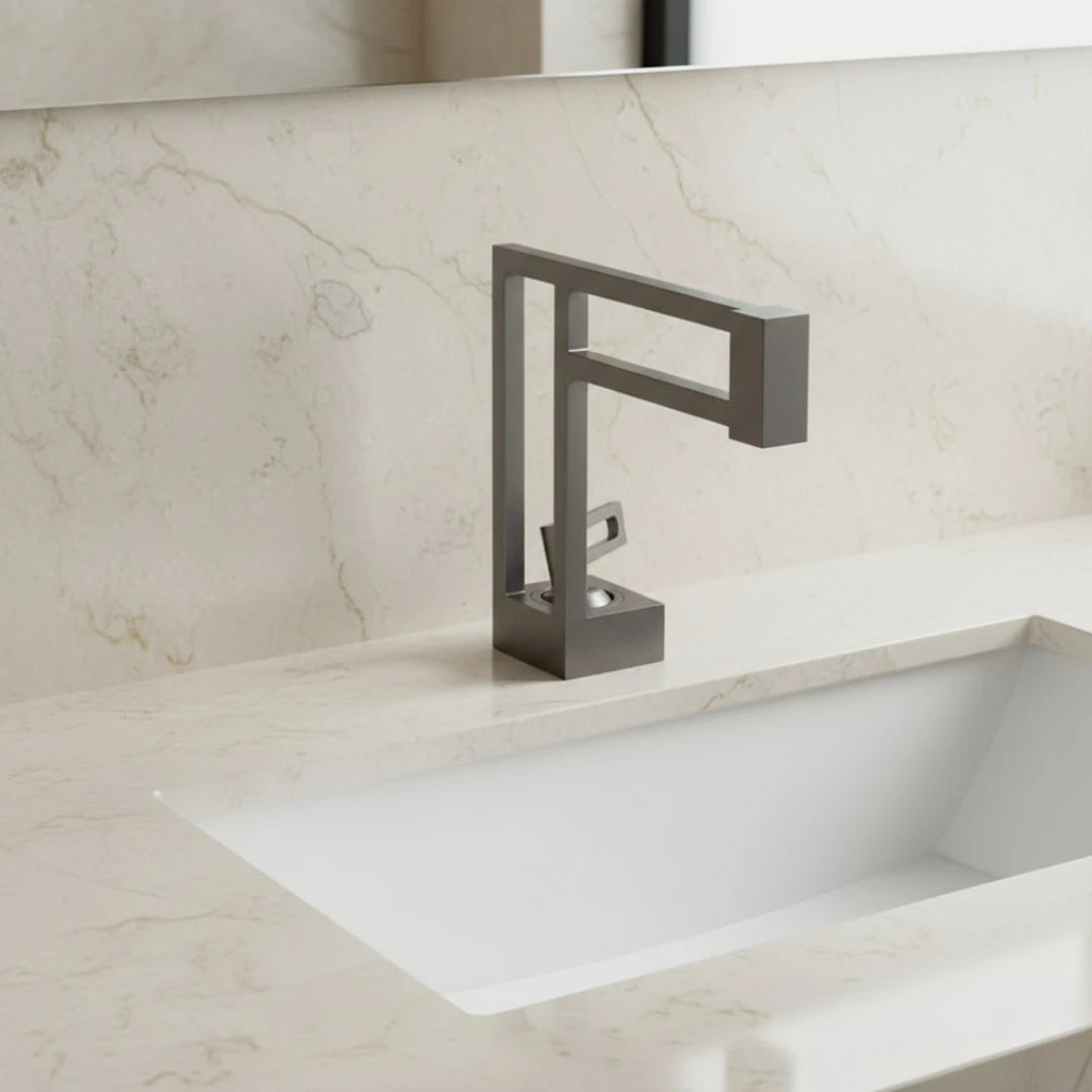 Robinet moderne géométrique salle de bain lavabo - Argenté - Laiton